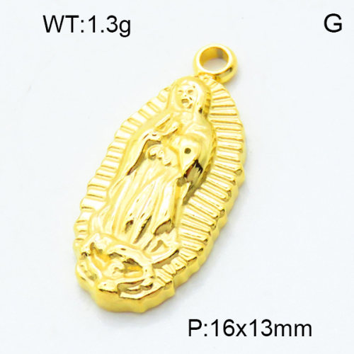 304 Stainless Steel Pendants,Polished,Oval,Virgin,Vacuum plating 18K gold,16x13mm,Hole:2mm,about 1.3 g/pc,5 pcs/package,3P2002799aahp-906