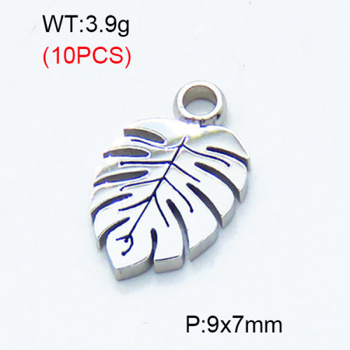 304 Stainless Steel Pendants,Polished,Leaves,True color,9x7mm,Hole:2mm,about 0.39 g/pc,10 pcs/package,3P2002804bbov-906