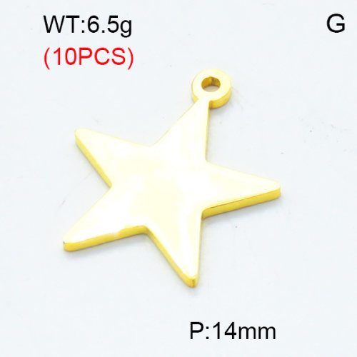 304 Stainless Steel Pendants,Polished,Star,Vacuum plating gold,14mm,Hole:1.5mm,about 0.65 g/pc,10 pcs/package,3P2002805ahlv-906