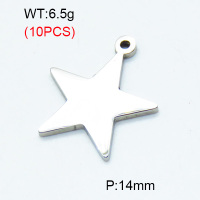 304 Stainless Steel Pendants,Polished,Star,True color,14mm,Hole:1.5mm,about 0.65 g/pc,10 pcs/package,3P2002806bhia-906