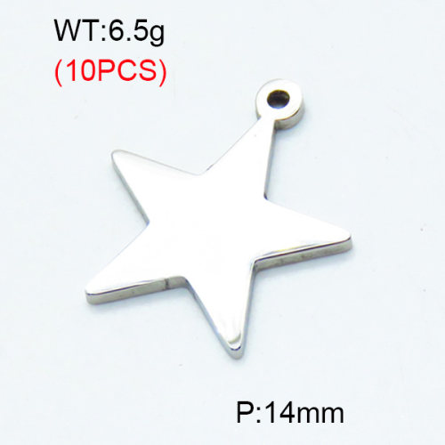 304 Stainless Steel Pendants,Polished,Star,True color,14mm,Hole:1.5mm,about 0.65 g/pc,10 pcs/package,3P2002806bhia-906
