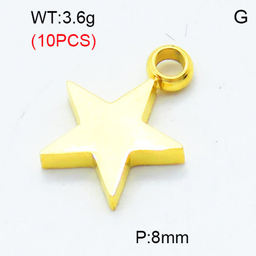 304 Stainless Steel Pendants,Polished,Star,Vacuum plating gold,8mm,Hole:2mm,about 0.36 g/pc,10 pcs/package,3P2002807bhva-906