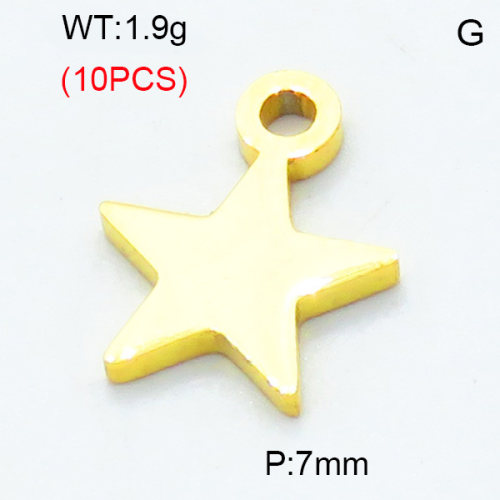 304 Stainless Steel Pendants,Polished,Star,Vacuum plating gold,7mm,Hole:1.5mm,about 0.19 g/pc,10 pcs/package,3P2002809vbpb-906