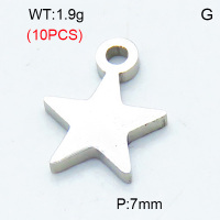 304 Stainless Steel Pendants,Polished,Star,True color,7mm,Hole:1.5mm,about 0.19 g/pc,10 pcs/package,3P2002810vbnb-906