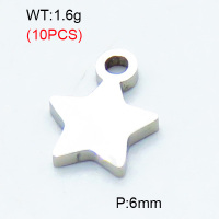 304 Stainless Steel Pendants,Polished,Star,True color,6mm,Hole:1.5mm,about 0.16 g/pc,10 pcs/package,3P2002811vbmb-906