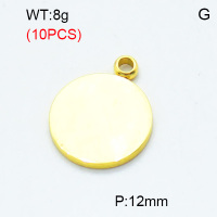 304 Stainless Steel Pendants,Polished,Round,Vacuum plating gold,12mm,Hole:2mm,about 0.8 g/pc,10 pcs/package,3P2002812bhva-906