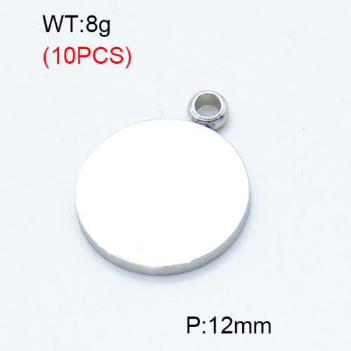 304 Stainless Steel Pendants,Polished,Round,True color,12mm,Hole:2mm,about 0.8 g/pc,10 pcs/package,3P2002813bbov-906