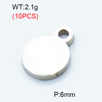 304 Stainless Steel Pendants,Polished,Round,True color,6mm,Hole:1.5mm,about 0.21 g/pc,10 pcs/package,3P2002815vbmb-906
