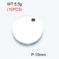 304 Stainless Steel Pendants,Polished,Round,True color,10mm,Hole:1.5mm,about 0.55 g/pc,10 pcs/package,3P2002817vbmb-906