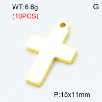 304 Stainless Steel Pendants,Polished,Cross,Vacuum plating gold,15x11mm,Hole:1.5mm,about 0.66 g/pc,10 pcs/package,3P2002820vhkb-906