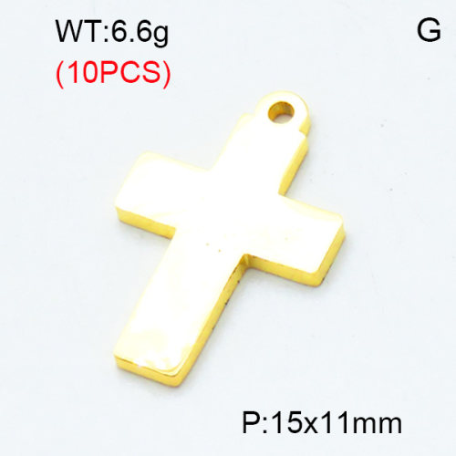 304 Stainless Steel Pendants,Polished,Cross,Vacuum plating gold,15x11mm,Hole:1.5mm,about 0.66 g/pc,10 pcs/package,3P2002820vhkb-906