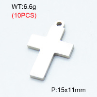 304 Stainless Steel Pendants,Polished,Cross,True color,15x11mm,Hole:1.5mm,about 0.66 g/pc,10 pcs/package,3P2002821bhia-906