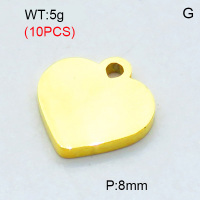 304 Stainless Steel Pendants,Polished,Heart,Vacuum plating gold,8mm,Hole:1.5mm,about 0.5 g/pc,10 pcs/package,3P2002826bbov-906