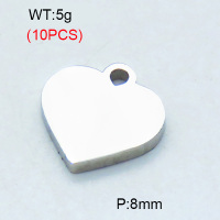304 Stainless Steel Pendants,Polished,Heart,True color,8mm,Hole:1.5mm,about 0.5 g/pc,10 pcs/package,3P2002827vbmb-906