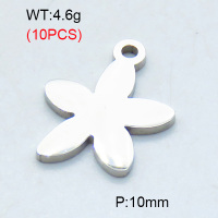 304 Stainless Steel Pendants,Polished,Flower,True color,10mm,Hole:1.5mm,about 0.46 g/pc,10 pcs/package,3P2002829bbov-906