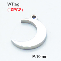 304 Stainless Steel Pendants,Polished,Moon,True color,10mm,Hole:1.5mm,about 0.6 g/pc,10 pcs/package,3P2002832bhva-906