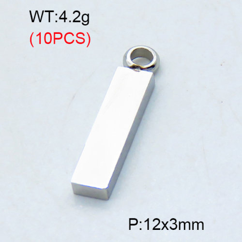 304 Stainless Steel Pendants,Polished,Stick,True color,12x3mm,Hole:2mm,about 0.42 g/pc,10 pcs/package,3P2002834bbov-906