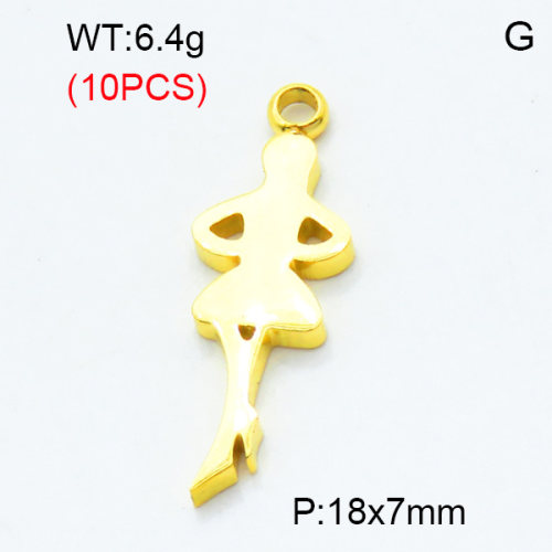 304 Stainless Steel Pendants,Polished,Dancing girl,Vacuum plating gold,18x7mm,Hole:2mm,about 0.64 g/pc,10 pcs/package,3P2002835vhkb-906