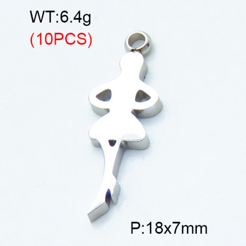 304 Stainless Steel Pendants,Polished,Dancing girl,True color,18x7mm,Hole:2mm,about 0.64 g/pc,10 pcs/package,3P2002836bhia-906