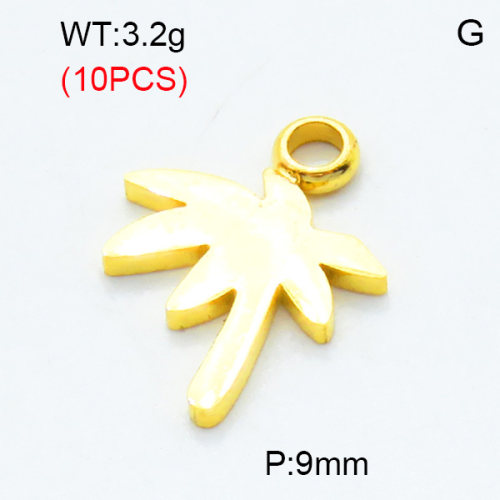 304 Stainless Steel Pendants,Polished,Coconut tree,Vacuum plating gold,9mm,Hole:2mm,about 0.32 g/pc,10 pcs/package,3P2002837bhva-906