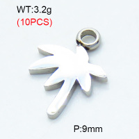 304 Stainless Steel Pendants,Polished,Coconut tree,True color,9mm,Hole:2mm,about 0.32 g/pc,10 pcs/package,3P2002838bbov-906