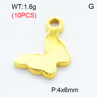 304 Stainless Steel Pendants,Polished,Butterfly,Vacuum plating gold,4x6mm,Hole:1.5mm,about 0.16 g/pc,10 pcs/package,3P2002841bbov-906