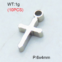 304 Stainless Steel Pendants,Polished,Cross,True color,6x4mm,Hole:1.5mm,about 0.1 g/pc,10 pcs/package,3P2002844vbmb-906