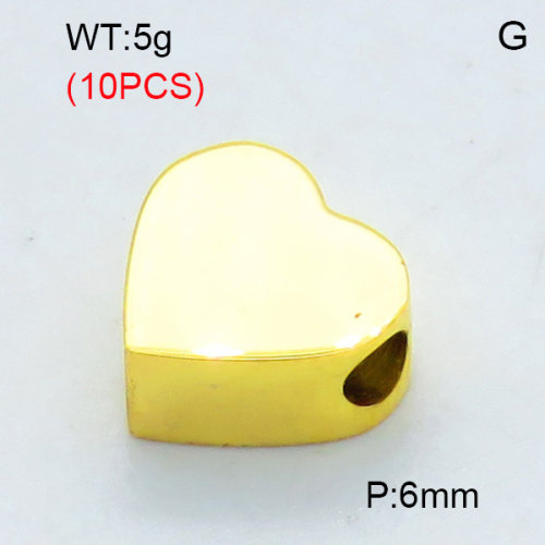 304 Stainless Steel Slide Charms,Polished,Heart,Vacuum plating gold,6mm,Hole:2mm,about 0.5 g/pc,10 pcs/package,3P2002845ahjb-906