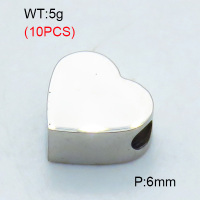 304 Stainless Steel Slide Charms,Polished,Heart,True color,6mm,Hole:2mm,about 0.5 g/pc,10 pcs/package,3P2002846bhva-906