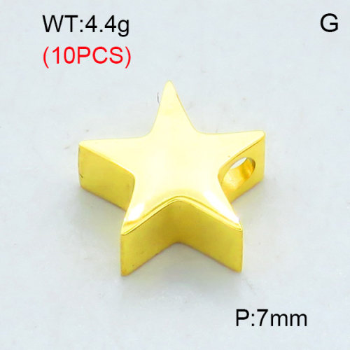 304 Stainless Steel Slide Charms,Polished,Star,Vacuum plating gold,7mm,Hole:2mm,about 0.44 g/pc,10 pcs/package,3P2002847ahjb-906