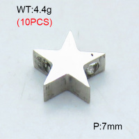 304 Stainless Steel Slide Charms,Polished,Star,True color,7mm,Hole:2mm,about 0.44 g/pc,10 pcs/package,3P2002848bhva-906