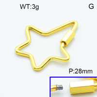 304 Stainless Steel Screw Clasps,Polished,Star,Vacuum plating 18K gold,28mm,about 3 g/pc,1 pc/package,3P2002849aaji-906