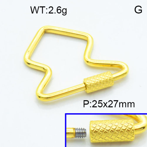 304 Stainless Steel Screw Clasps,Polished,Polygon,Vacuum plating 18K gold,25x27mm,about 2.6 g/pc,1 pc/package,3P2002851aaji-906