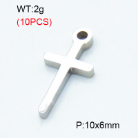 304 Stainless Steel Pendants,Polished,Cross,True color,10x6mm,Hole:1.5mm,about 0.2 g/pc,10 pcs/package,3P2002853baka-906