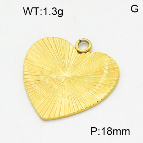 304 Stainless Steel Pendants,Polished,Corrugated,Heart,Vacuum plating 18K gold,18mm,Hole:2mm,about 1.3 g/pc,1 pc/package,3P2002947aakl-066