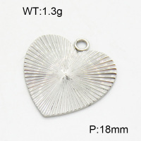 304 Stainless Steel Pendants,Polished,Corrugated,Heart,True color,18mm,Hole:2mm,about 1.3 g/pc,1 pc/package,3P2002948baka-066