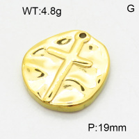 304 Stainless Steel Pendants,Polished,Irregular,Cross,Vacuum plating 18K gold,19mm,Hole:1.5mm,about 4.8 g/pc,5 pcs/package,3P2002949aaio-066