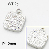316 Stainless Steel Casting Pendants,High quality handmade polishing,Pattern square,True color,12mm,Hole:2mm,about 2 g/pc,5 pcs/package,3P2002958avja-066