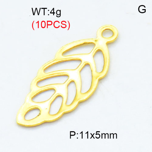 304 Stainless Steel Pendants,Polished,Leaves,Vacuum plating gold,11x5mm,Hole:1.5mm,about 0.4 g/pc,10 pcs/package,3P2002959vbnb-906
