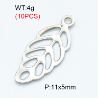 304 Stainless Steel Pendants,Polished,Leaves,True color,11x5mm,Hole:1.5mm,about 0.4 g/pc,10 pcs/package,3P2002960ablb-906
