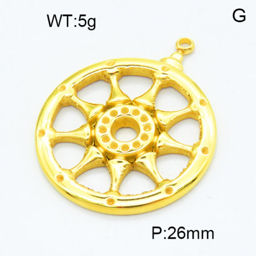 304 Stainless Steel Pendants,Polished,Roulette,Vacuum plating 18K gold,26mm,Hole:2mm,about 5 g/pc,1 pc/package,3P2002961aajo-906