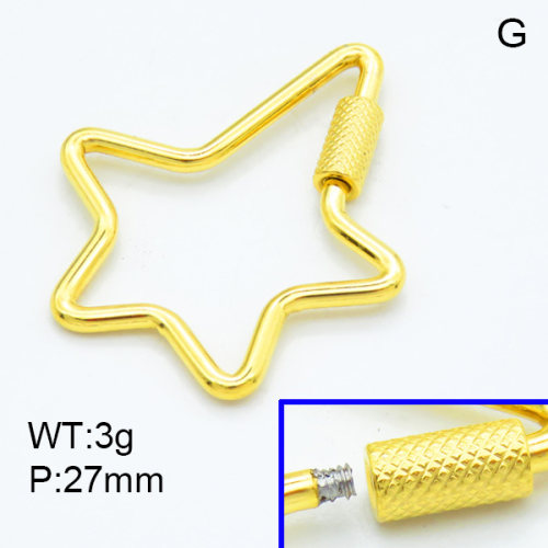 304 Stainless Steel Screw Clasps,Polished,Star,Vacuum plating 18K gold,27mm,about 3 g/pc,1 pc/package,3P2002963aaji-906