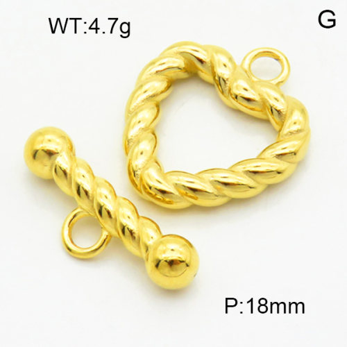 316 Stainless Steel Casting Toggle Clasps,High quality handmade polishing,Twisted Heart,Vacuum plating gold,Toggle:3.5x17x18mm,Bar:3.5x5x21mm,Hole:3mm,about 4.7 g/set,1 set/package,3P2003337bbml-066