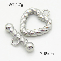 316 Stainless Steel Casting Toggle Clasps,High quality handmade polishing,Twisted Heart,True color,Toggle:17x18mm,Bar:3.5x5x21mm,Hole:3mm,about 4.7 g/set,1 set/package,3P2003338vbll-066