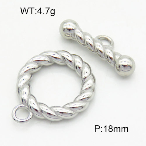 316 Stainless Steel Casting Toggle Clasps,High quality handmade polishing,Twisted Circle,True color,Toggle:3.5x18mm,Bar:3.5x5x21mm,Hole:3mm,about 4.7 g/set,1 set/package,3P2003340vbll-066