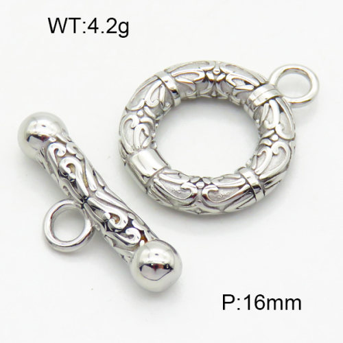 316 Stainless Steel Casting Toggle Clasps,High quality handmade polishing,Graphic,Circle,True color,Toggle:4x16mm,Bar:4x5x21mm,Hole:3mm,about 4.2 g/set,1 set/package,3P2003348vbll-066