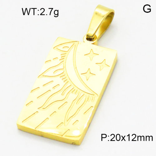 304 Stainless Steel Pendants,High quality handmade polishing,Graphic,Rectangle,Vacuum plating 18K gold,20x12mm,about 2.7 g/pc,1 pc/package,3P2003351vbmb-066