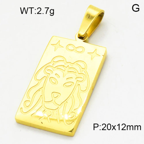 304 Stainless Steel Pendants,High quality handmade polishing,Lion,Rectangle,Vacuum plating 18K gold,20x12mm,about 2.7 g/pc,1 pc/package,3P2003353vbmb-066
