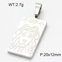 304 Stainless Steel Pendants,High quality handmade polishing,Lion,Rectangle,True color,20x12mm,about 2.7 g/pc,1 pc/package,3P2003354ablb-066