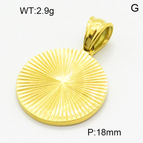 304 Stainless Steel Pendants,High quality handmade polishing,Corrugated,Flat Round,Vacuum plating 18K gold,18mm,about 2.9 g/pc,1 pc/package,3P2003355aakl-066